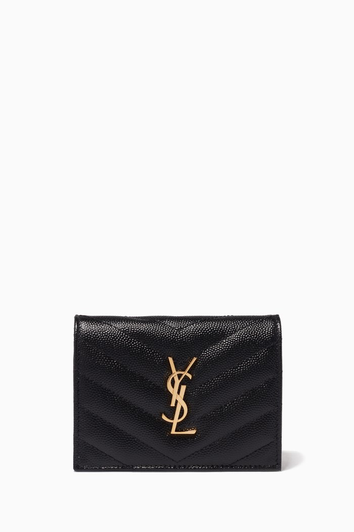 

Monogram Card Case in Grain De Poudre Embossed Leather, Black