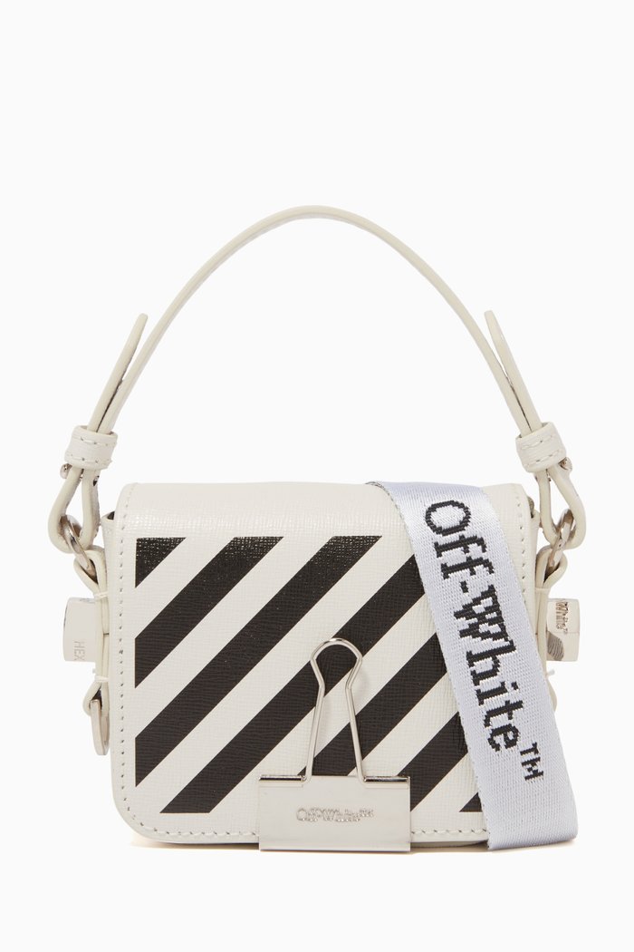 

Baby Diagonal Stripe Flap Bag, White