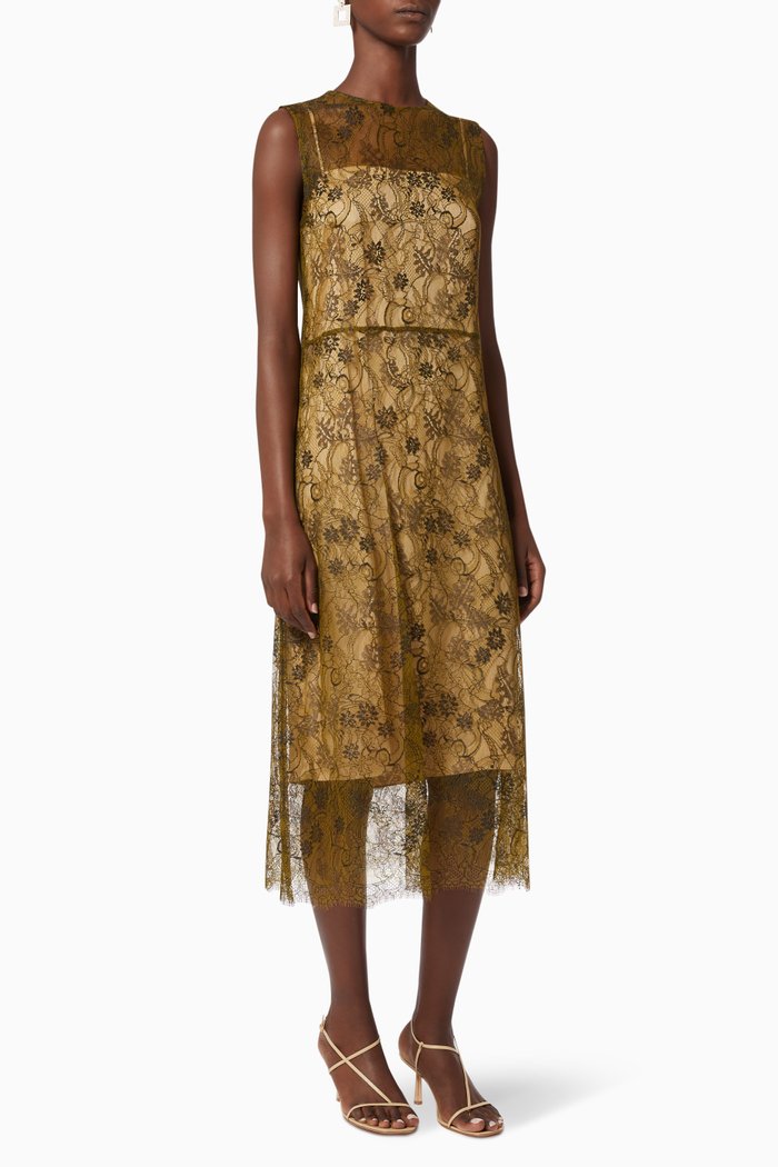 

Lace Layered Midi Dress, Green