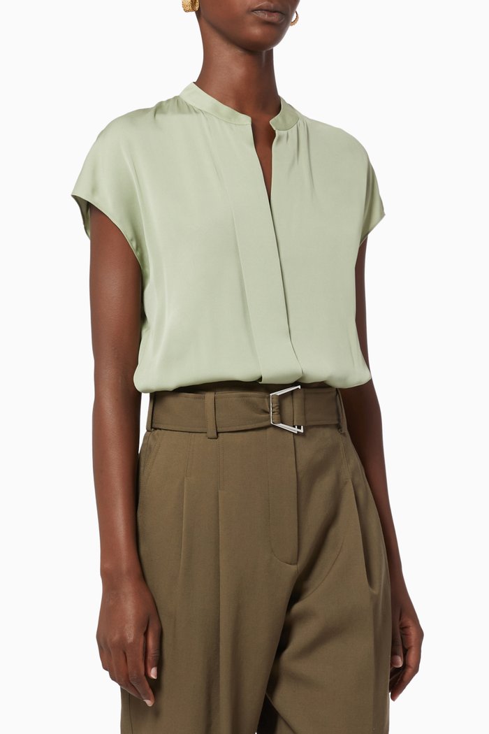 

Cap-Sleeved Silk Blouse, Green