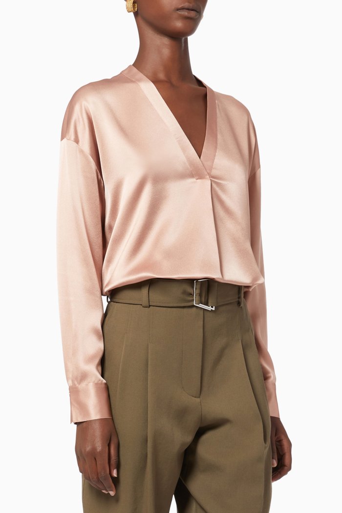 

V-Neck Silk Blouse, Pink