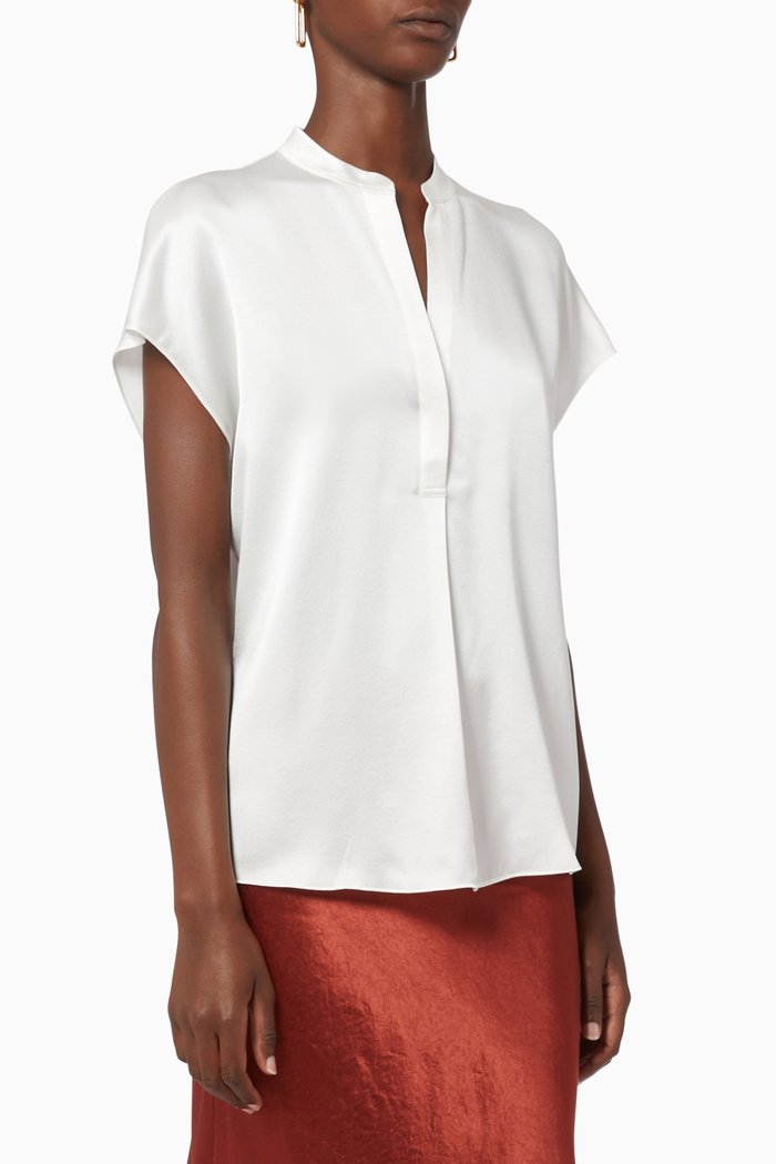 

Cap-Sleeve Silk Blouse, Neutral