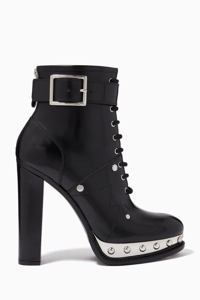 

Platform Boots in Brushed Leather, Black