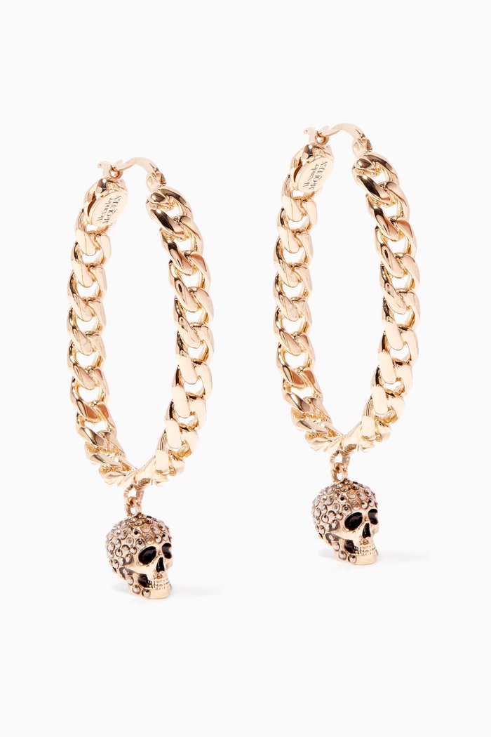 

Pavé Skull Chain Hoop Earrings, Gold