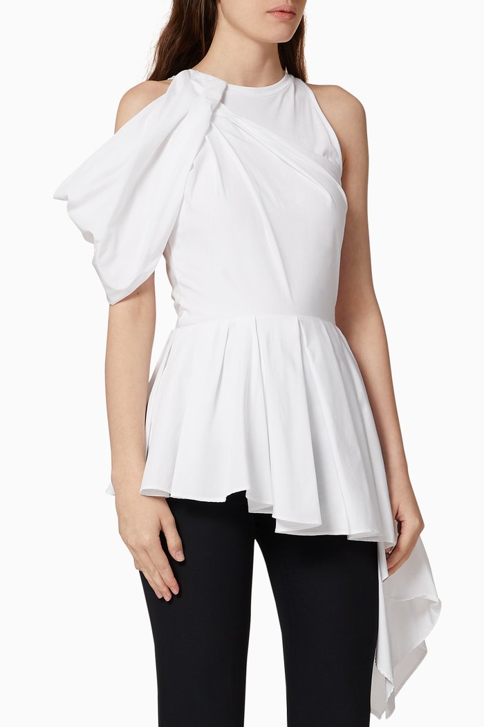 

Asymmetric Draped Cotton Top, White