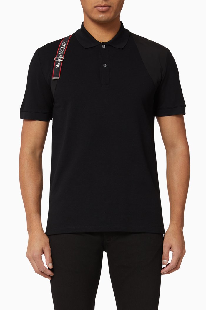 Selvedge Harness Cotton Piqué Polo, Black