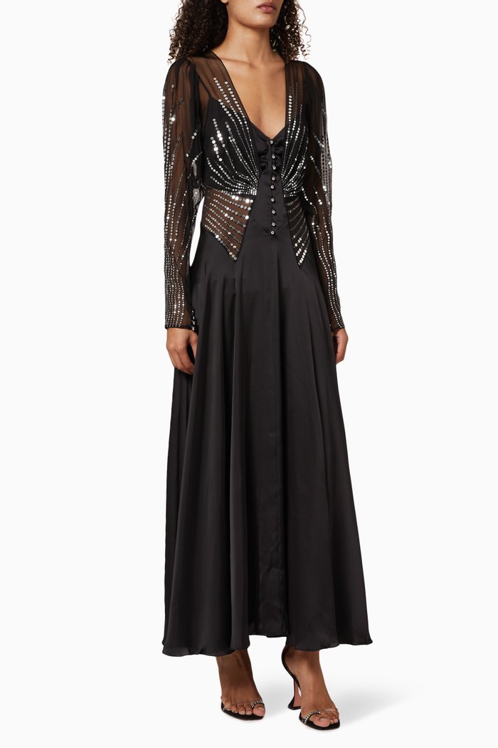 

Sequin Embellished Silk Dress, Black