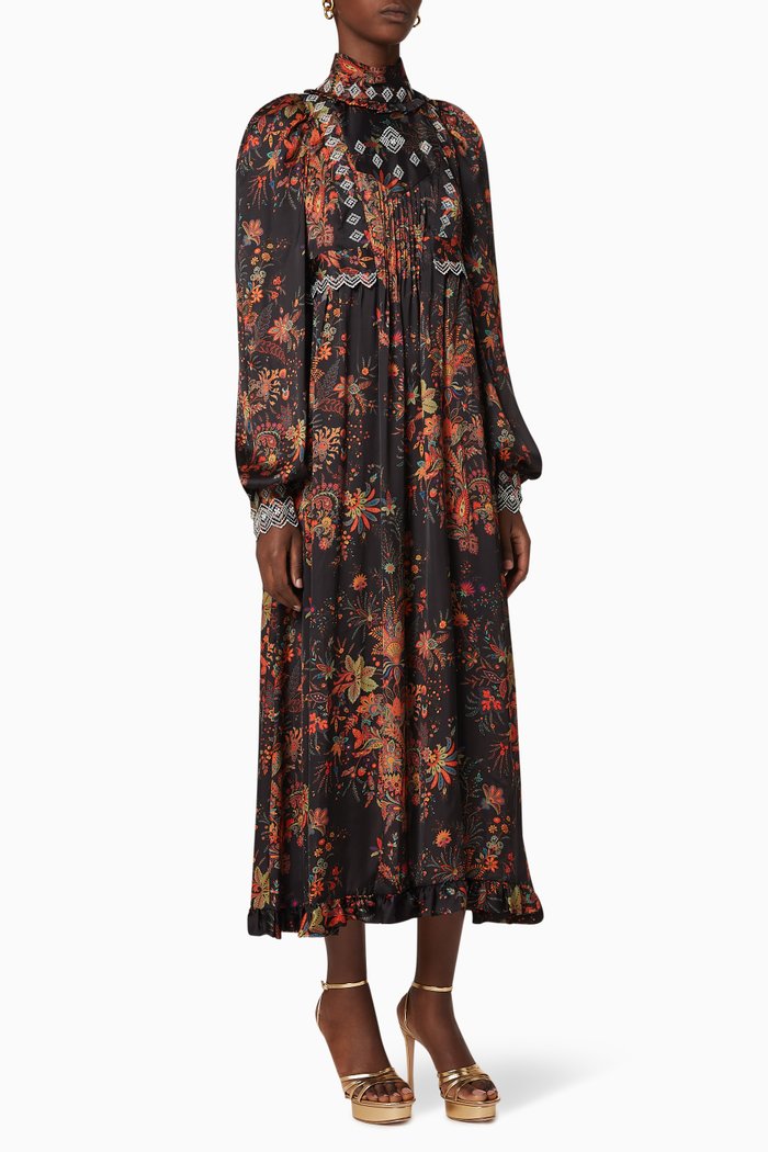 

Floral Satin Midi Dress, Brown