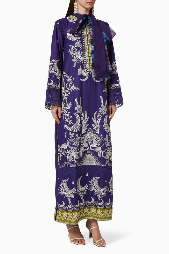 

Bahari Embroidered Cotton Kaftan, Blue