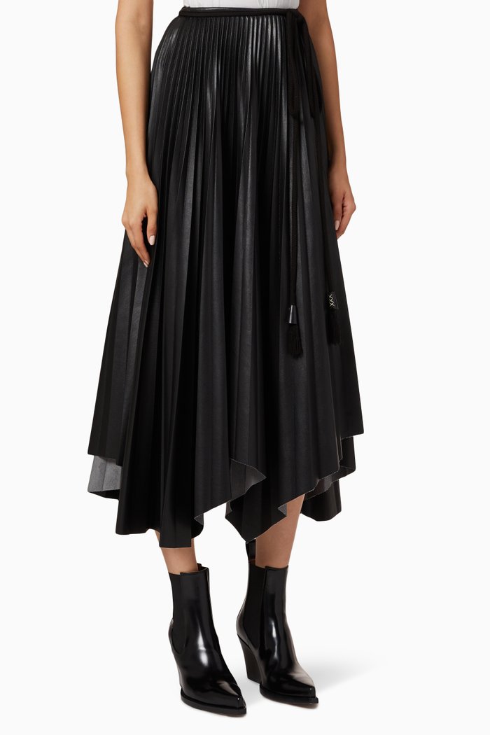 

Beeja Pleated Vegan Leather Skirt, Black