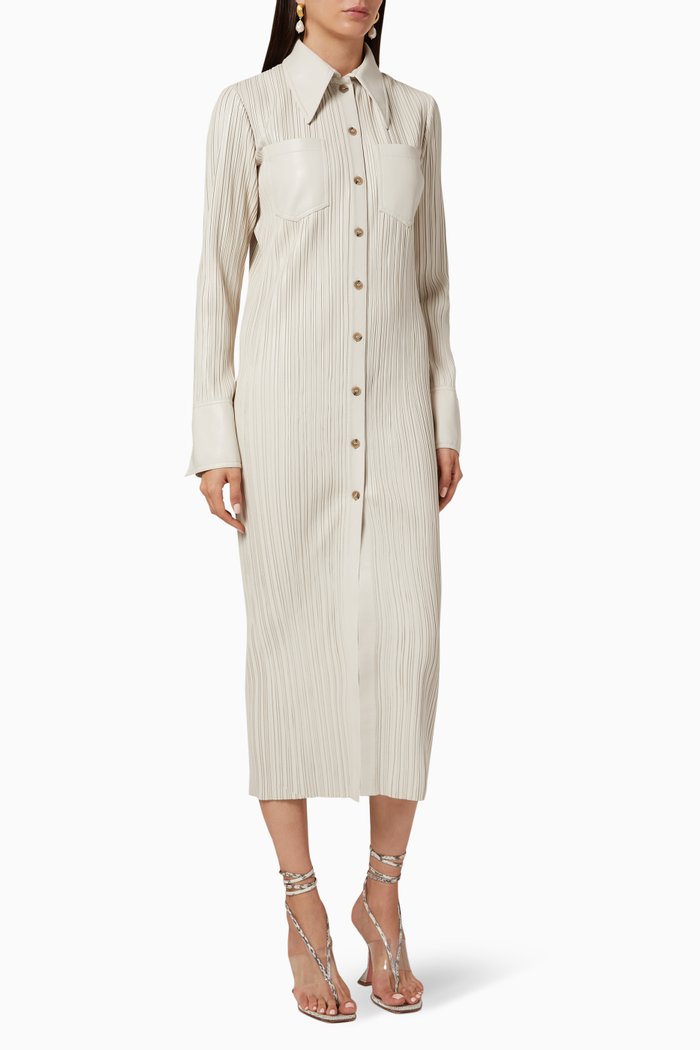 

Lee Pleated Vegan Leather Dress, White