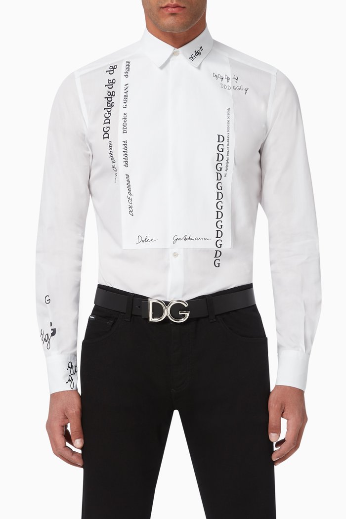 

Logo Lettering Slim Gold Fit Tuxedo Shirt, White