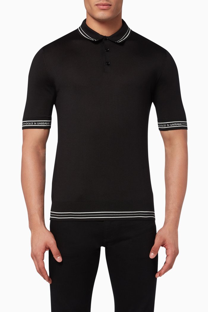 

DG Logo-Cuffs Silk Polo Shirt, Black