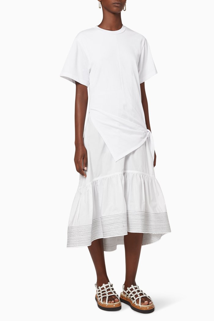 Cotton Side-Tie T-Shirt Dress, White