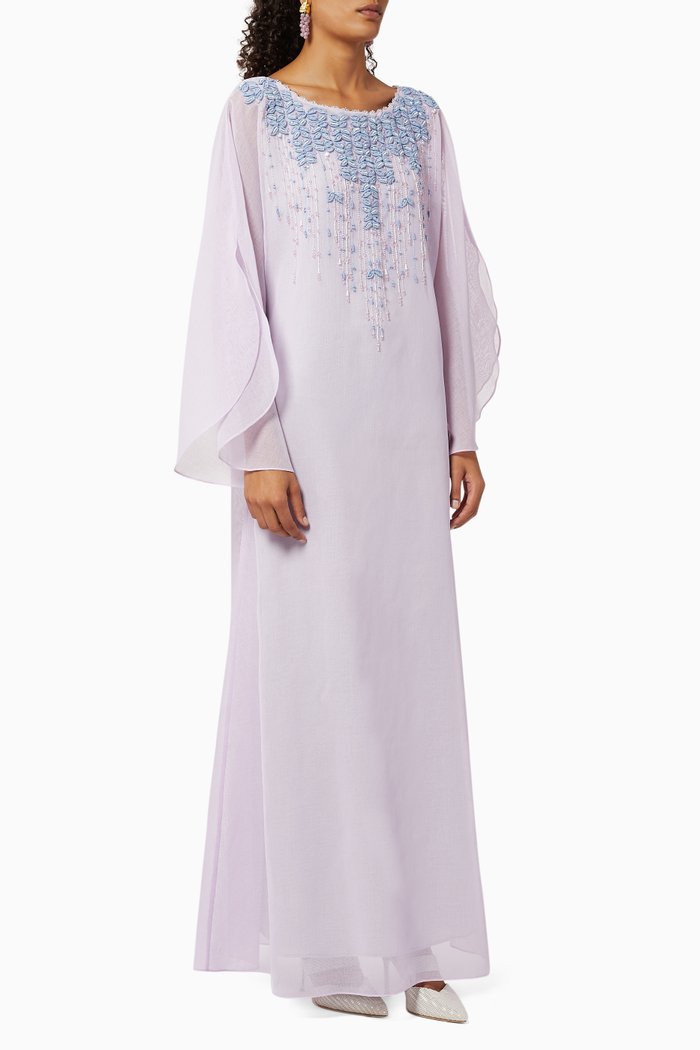 

Embroidered Linen Kaftan, Purple
