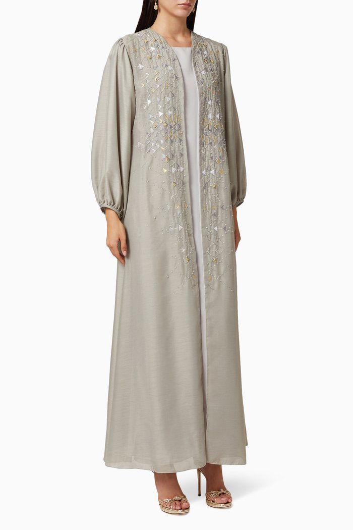 

Abstract Embroidered Crepe Kaftan, Grey