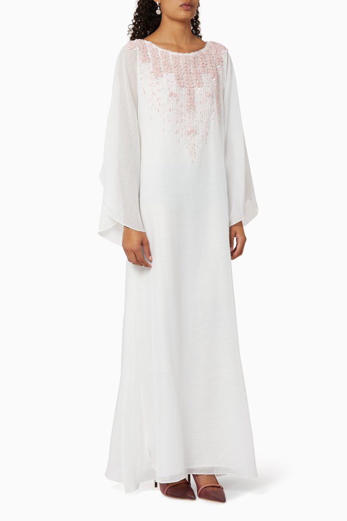 

Embroidered Chiffon Kaftan, White