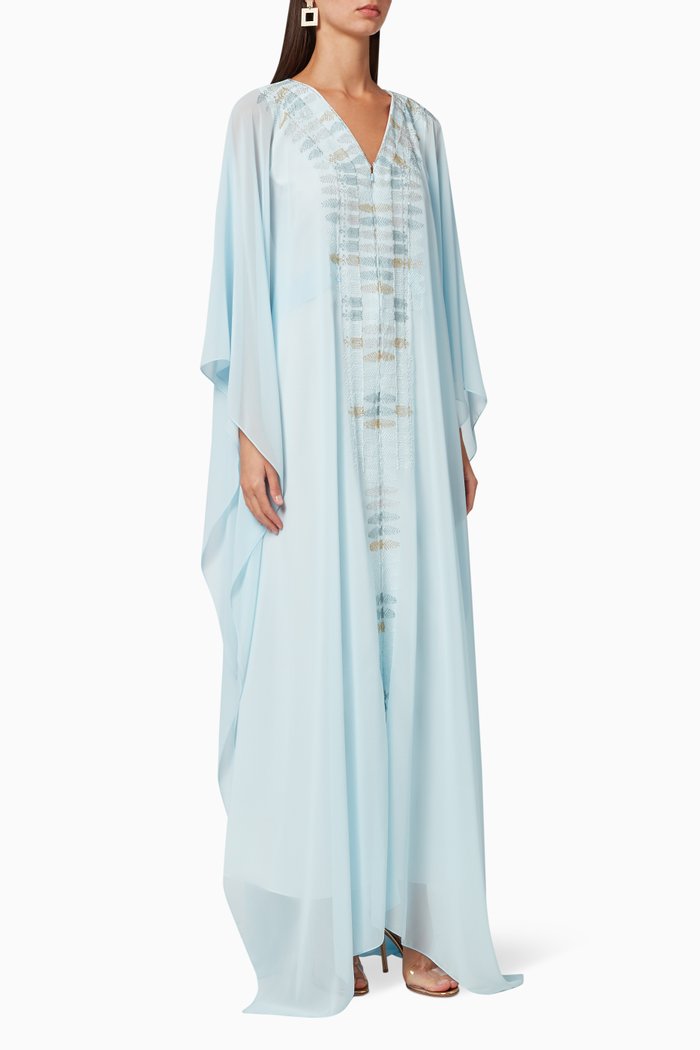 Moroccan Farasha Chiffon Kaftan, Blue