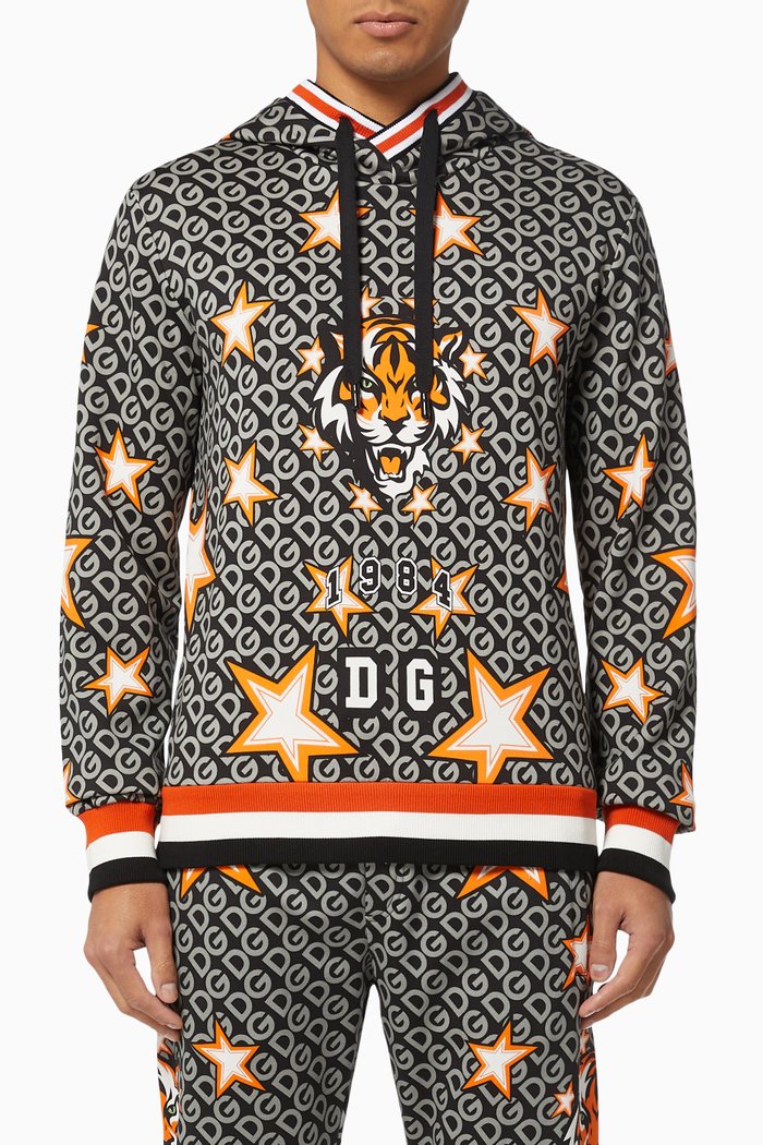Star Tiger Print Hoodie, Brown