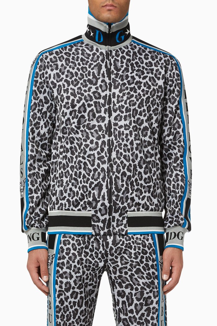 

Leopard Zip-Up Jersey Sweatshirt, Grey