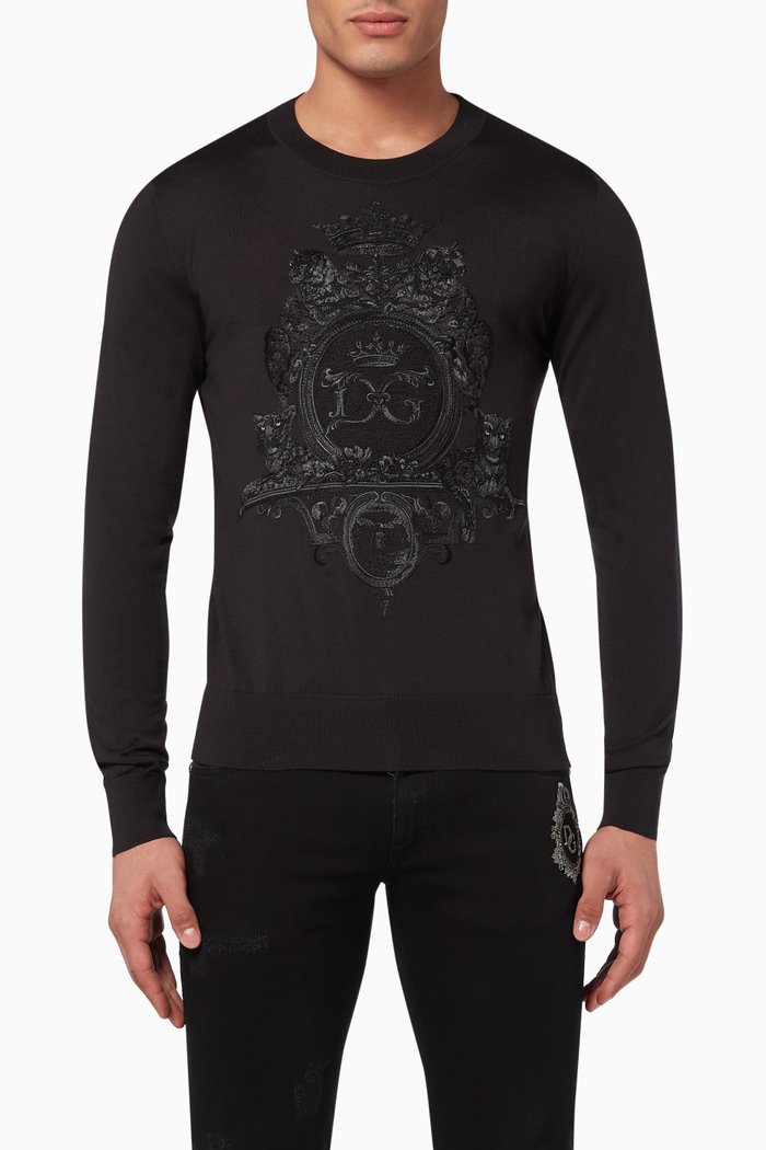 

Logo Embroidered Slim-Fit Sweater, Black