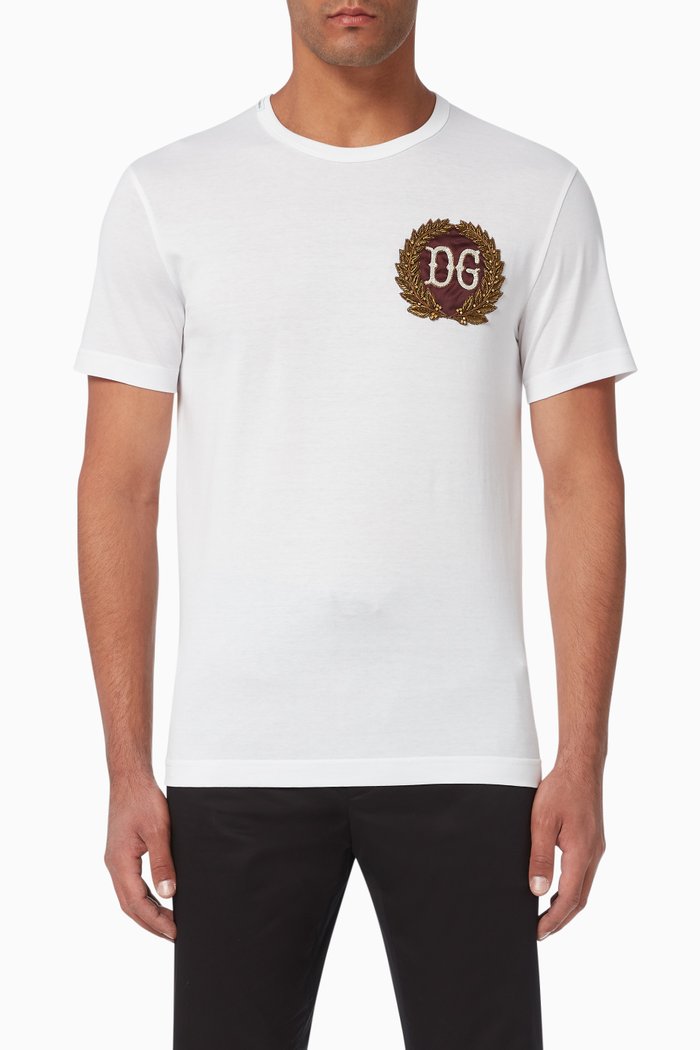 

DG Leaf Embroidery Cotton T-Shirt, White