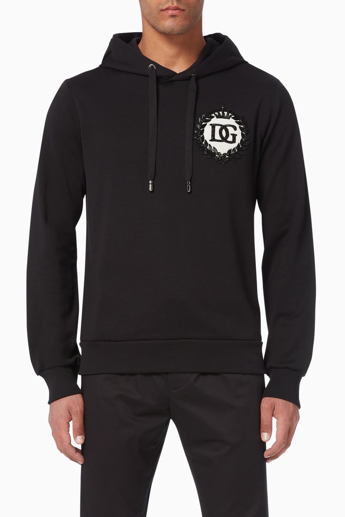 DG Embellished Logo Cotton Jersey Hoodie, Black