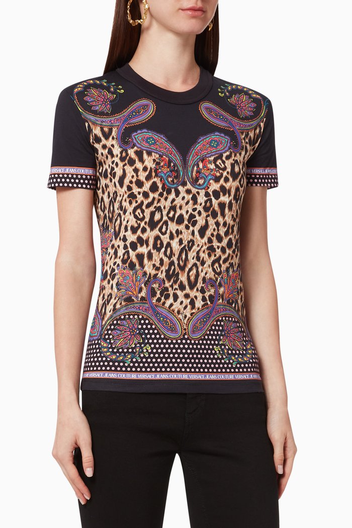 

Leopard Paisley Cotton T-Shirt, Black
