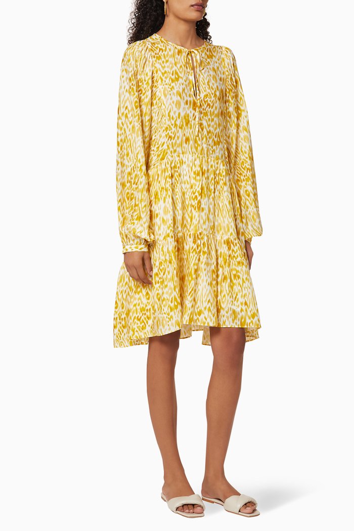 

Madison Tiered Printed Silk Dress, Yellow