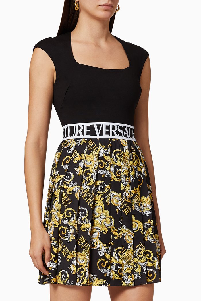 Logo Baroque Dress, Black