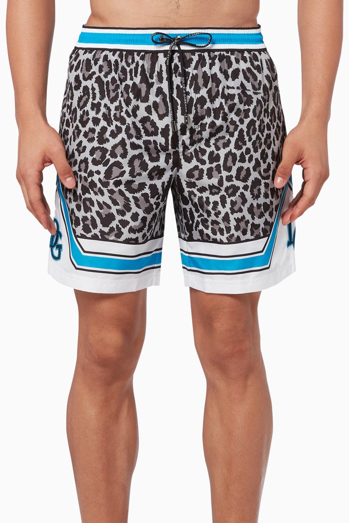 

Leopard Print Swim Shorts, Black