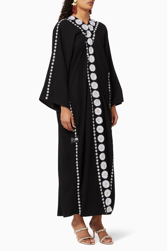 

Floral Embroidered Crepe Abaya, Black