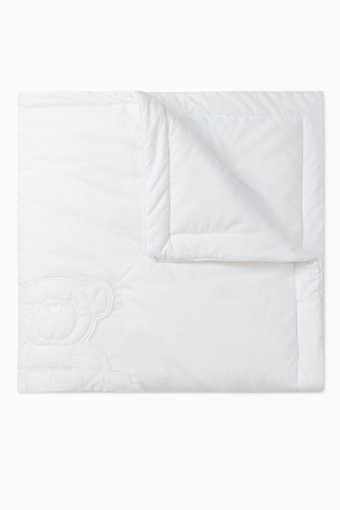 

Embroidered Bear Padded Blanket, White