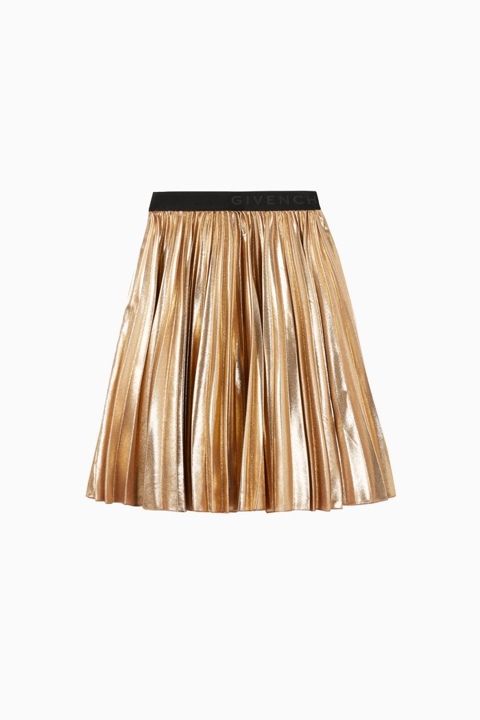 

Metallic Pleated Skirt, Gold