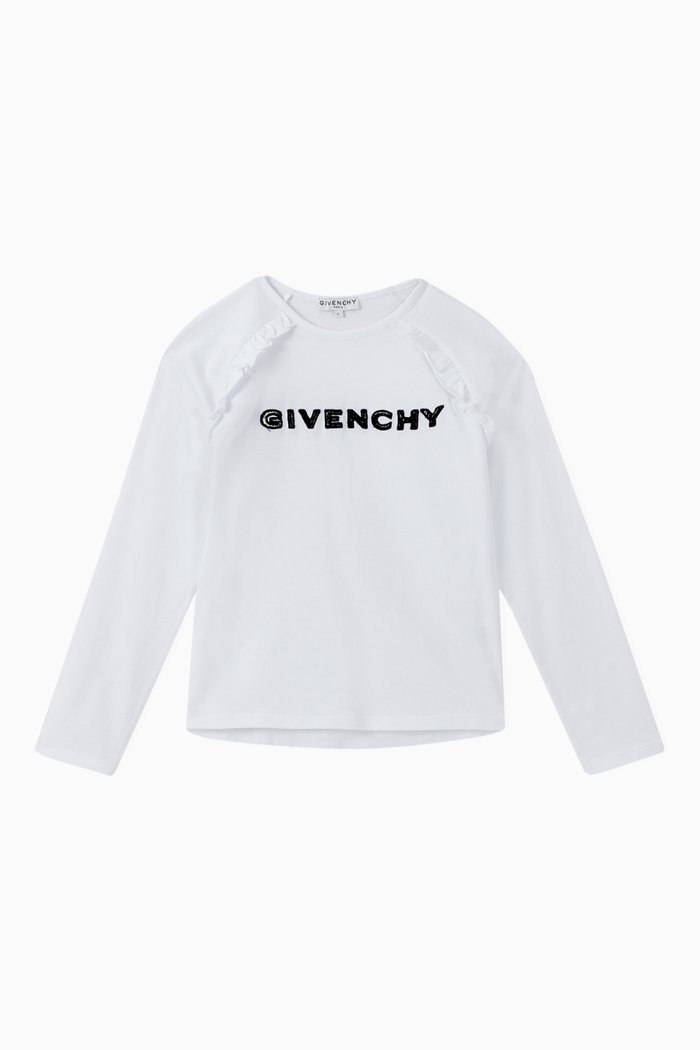 Vinyl Logo Flounces Cotton T-Shirt, White