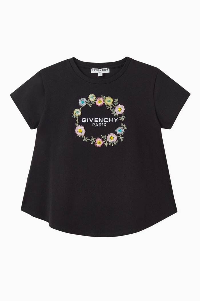 

Embroidered Flowers Logo Jersey T-Shirt, Black