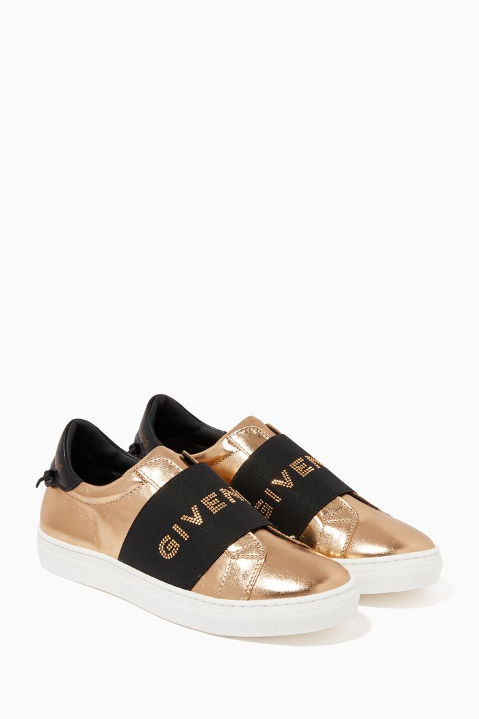 

Logo Band Sneakers in Metallic Leather, Gold
