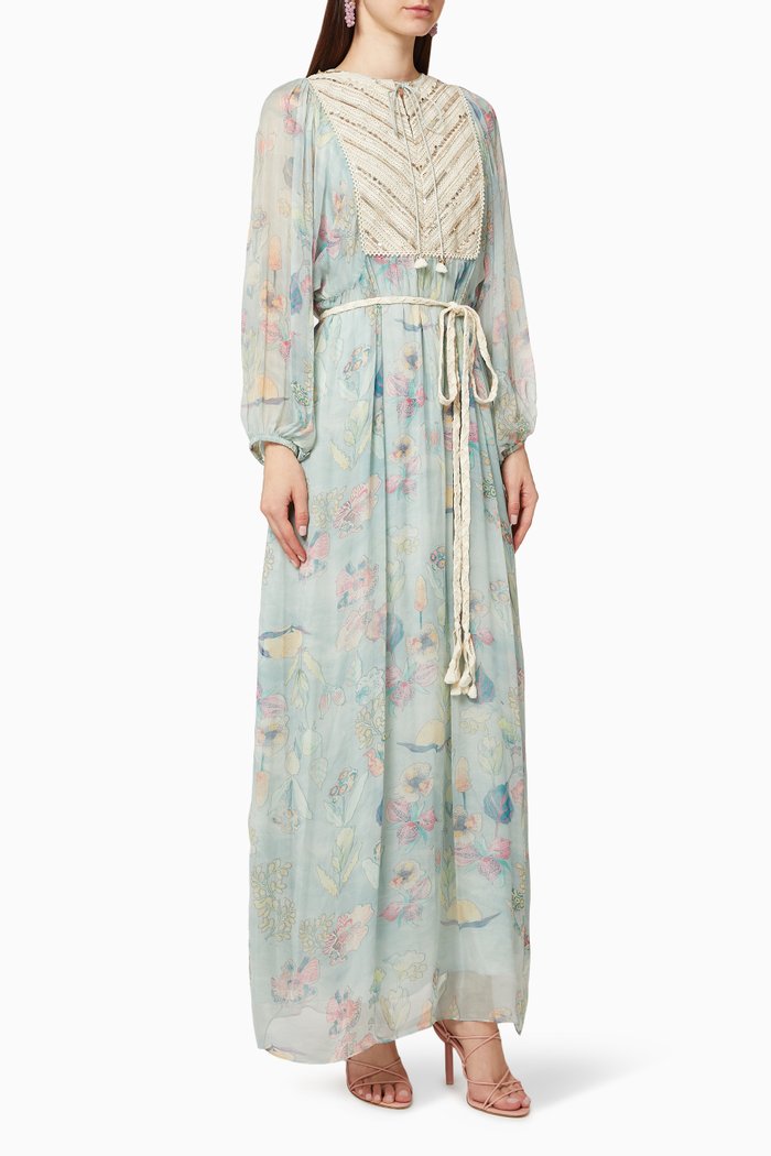 

Aquatic Print Silk Dress, Blue