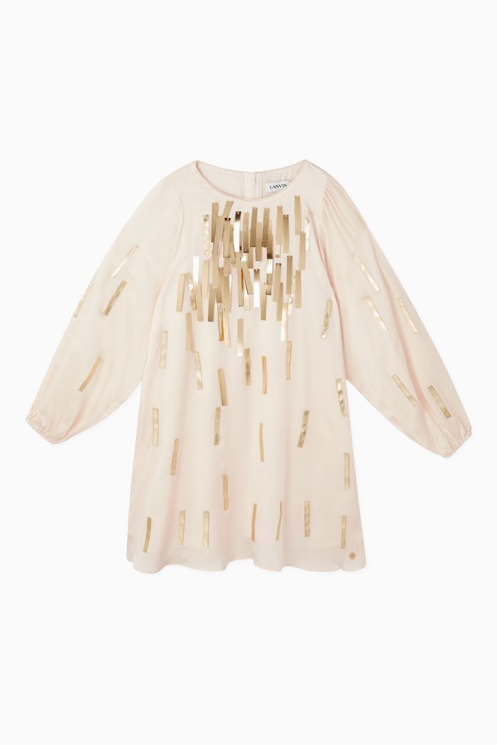 Metallic Stripe & Sequin Silk Dress, Pink