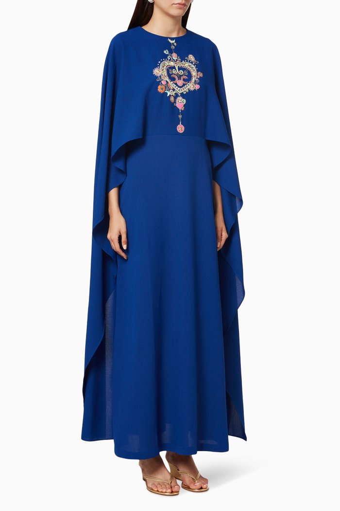 

Embroidered Crepe Dress, Blue