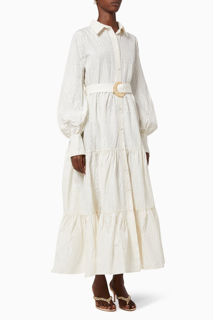 

Capri Belted Silk-Blend Shirt Dress, White