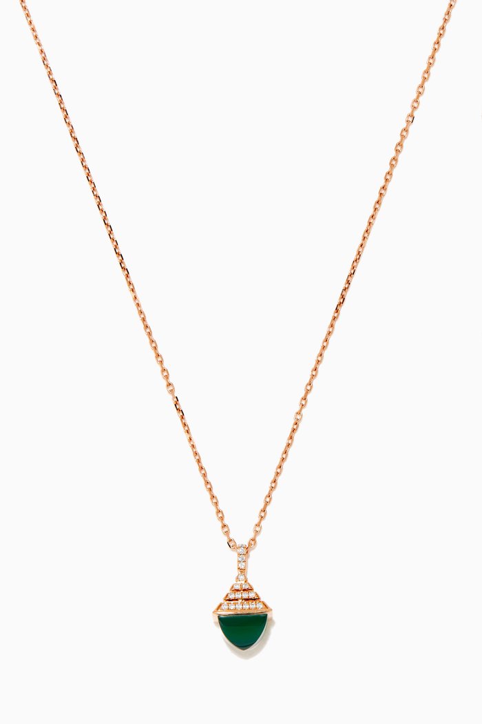 

Cleo Rev Diamond Mini Pendant with Green Agate in 18kt Rose Gold