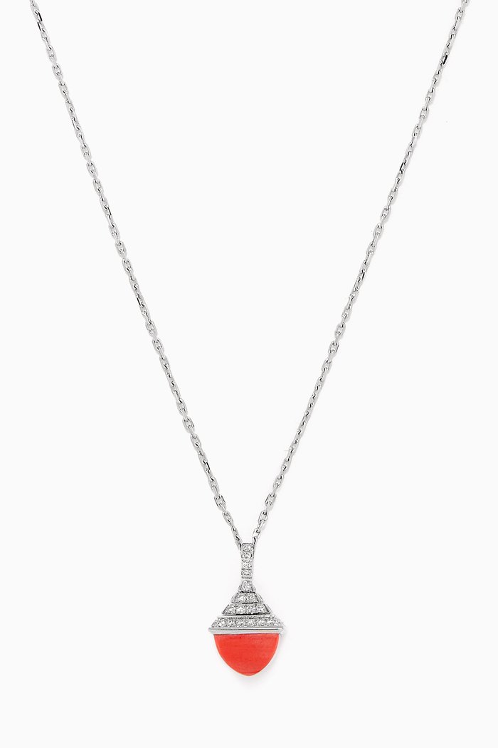 

Cleo Rev Pink Coral Diamond Mini Pendant Necklace in 18kt White Gold