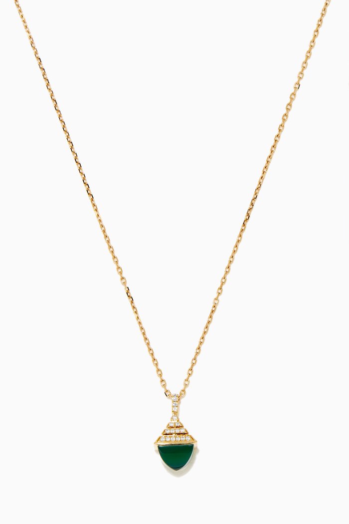

Cleo Rev Diamond Mini Pendant Necklace with Green Agate in 18kt Yellow Gold