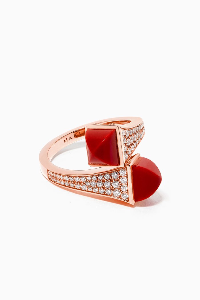 Cleo Diamond Statement Ring with Red Coral in 18kt Rose Gold