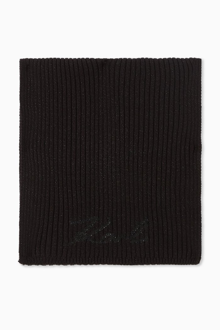 

KARL Signature Ribbed Scarf in Cashmere-Blend, Black