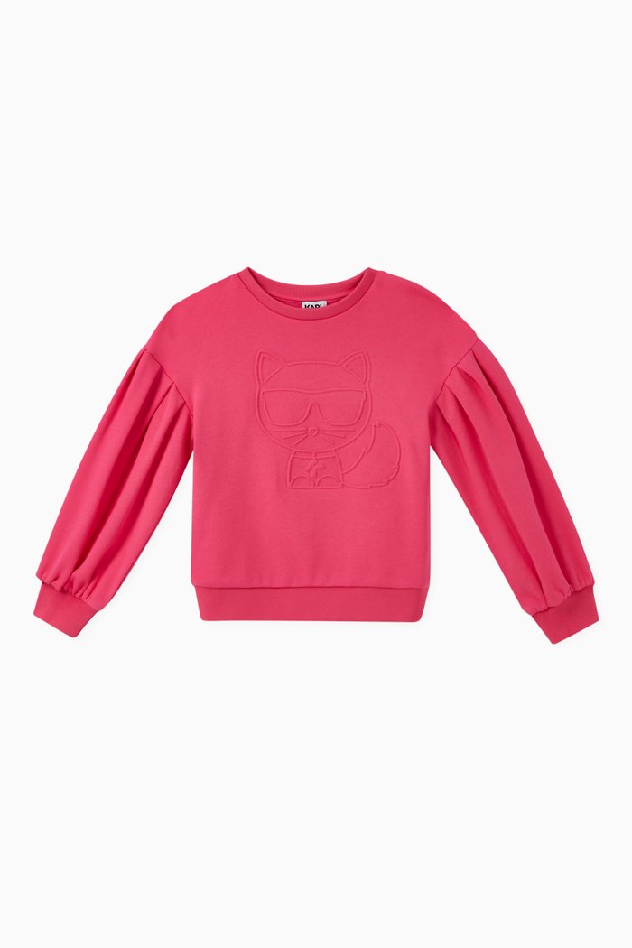 

Choupette Debossed Print Cotton Sweatshirt, Pink