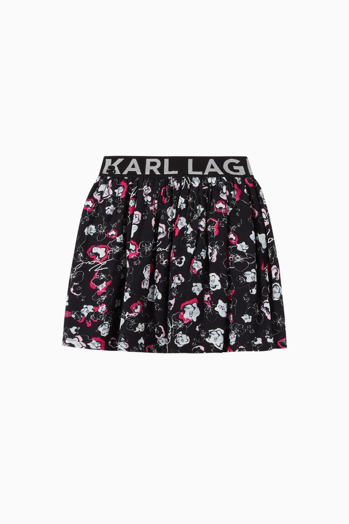 

Floral Logo Print Skirt, Black
