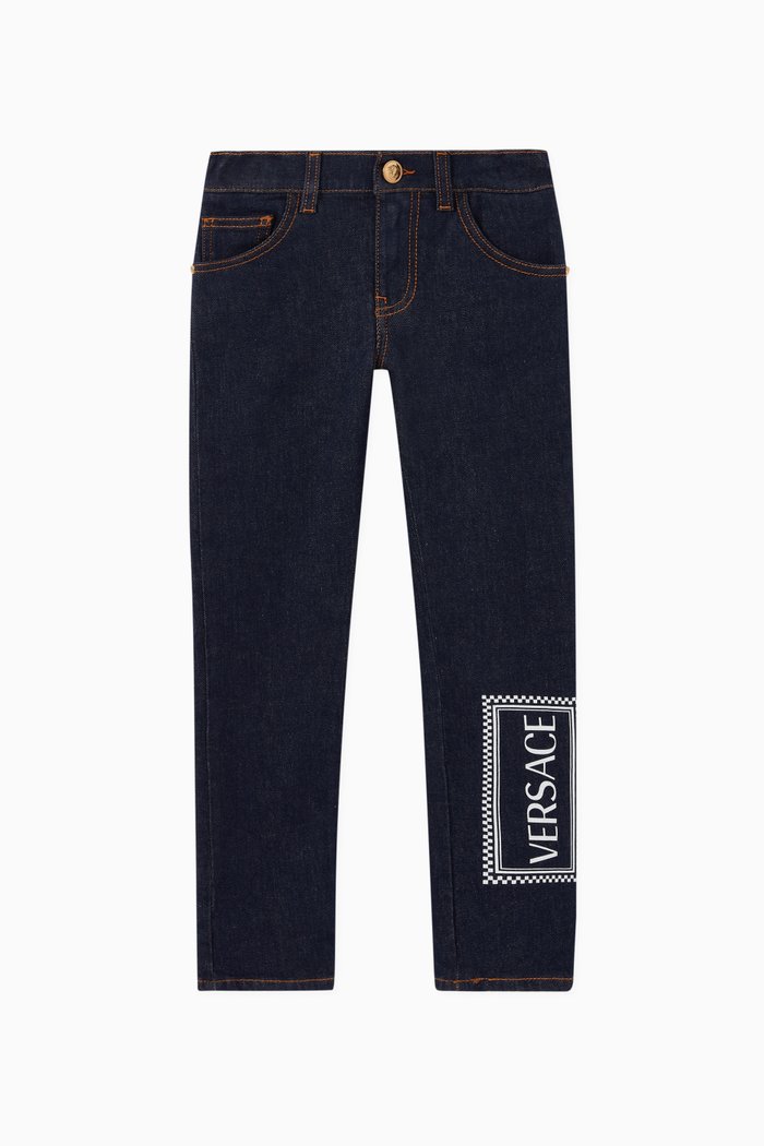 

90s Vintage Logo Stretch Cotton Jeans, Blue