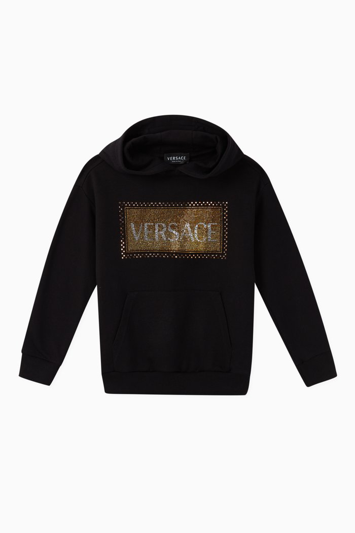 

Crystal 90s Vintage Logo Cotton Hoodie, Black